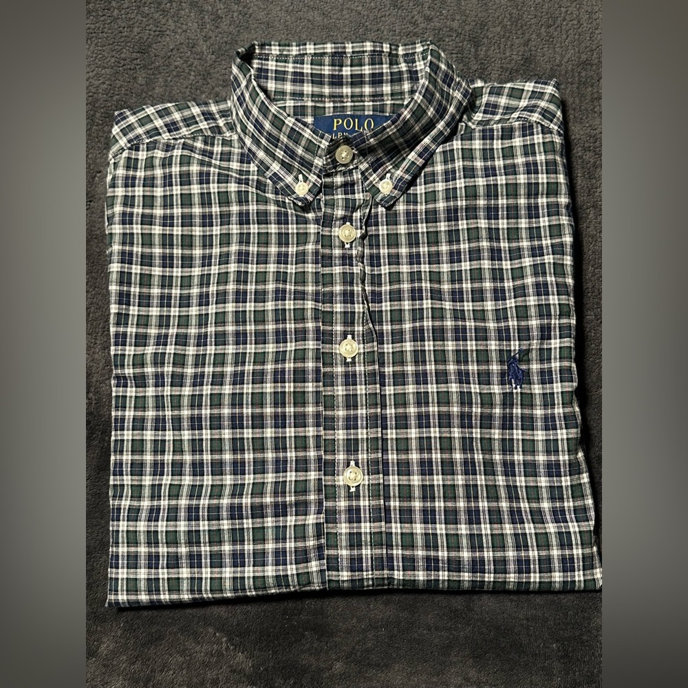 Ralph Lauren Polo Boys Checked Button-Up, EUC, Size 14/16